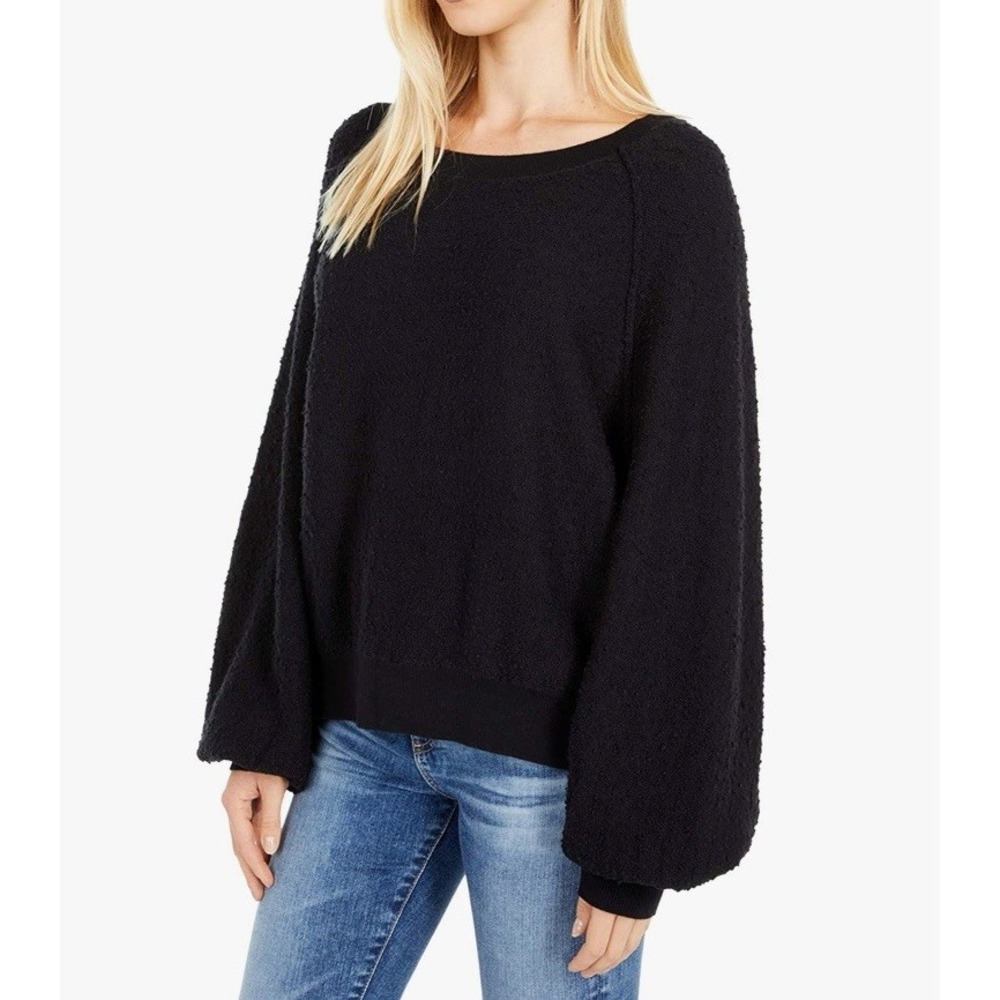 FREE PEOPLE WOMEN'S BLACK LONG SLEEVE TEXTURED FOUND MY FRIEND PULLOVER Size XS - Picture 2 of 13